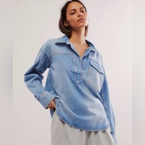 We The Free Free People Leah Denim Pullover Long Sleeve NWOT SMALL